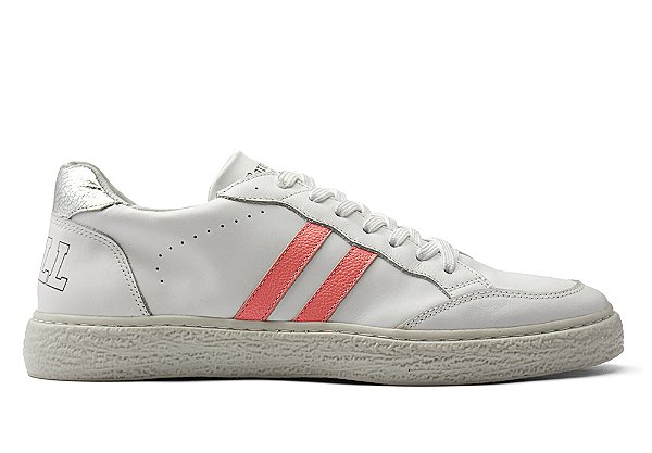 Tênis Couro Branco/Prata/Rosa Design | Luck Bull