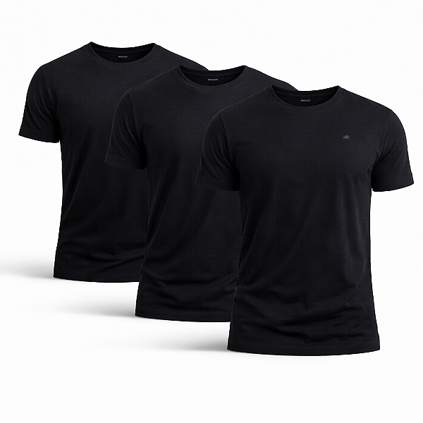 Kit 3 Camisetas De Algodão Egípcio Preto Barcelona Design