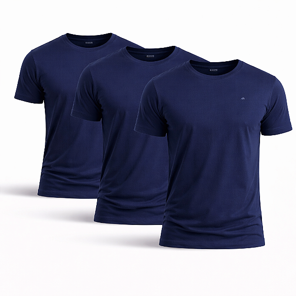 Kit 3 Camisetas De Algodão Egípcio Azul Marinho Barcelona Design