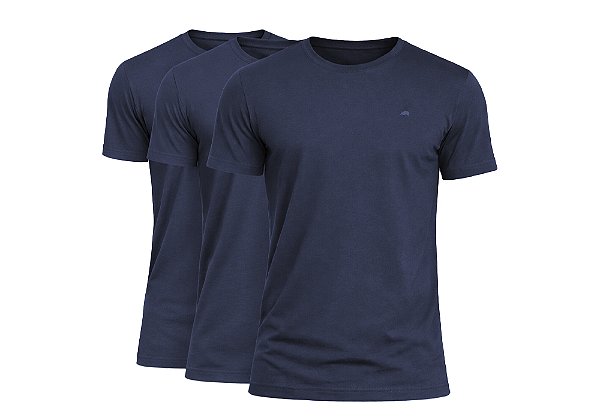 Kit 3 Camisetas De Algodão Egípcio Azul Marinho Barcelona Design