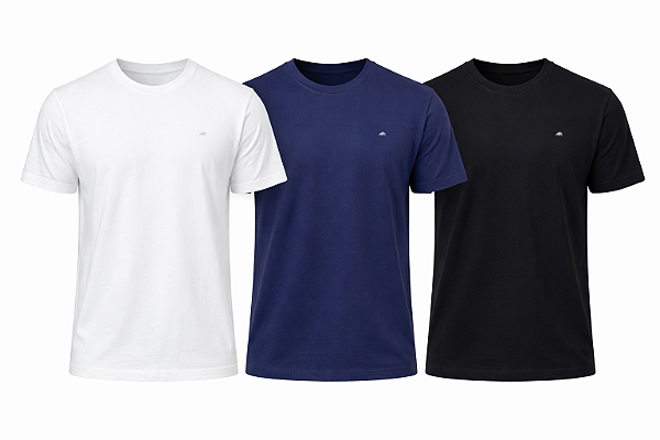 Kit 3 Camisetas De Algodão Egípcio Branco/Azul/Preto Barcelona Design