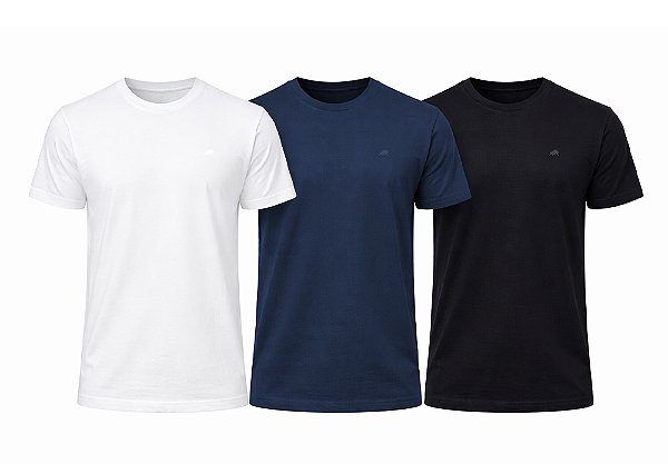 Kit 3 Camisetas De Algodão Egípcio Branco/Azul/Preto Barcelona Design