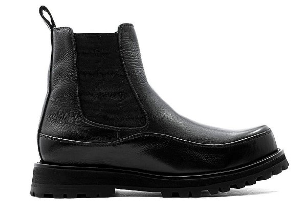 Bota Chelsea Couro Preto Solado Tratorado Barcelona Design - Tam 33 ao 36