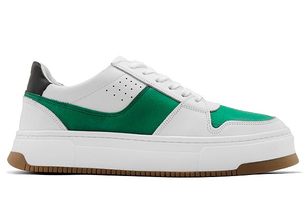 Tênis Casual Couro Branco e Verde Barcelona | Bravo