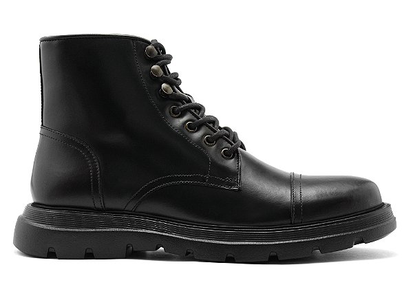Bota Cano Médio Couro Natural Preto Barcelona Design | Valen Bull