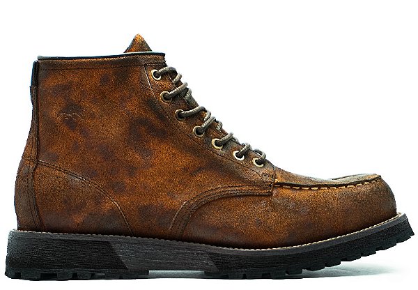 Bota Masculina Moc Toe Cano Médio Couro Camurça Estonado Marrom Barcelona Design | Taurus