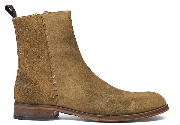 Bota Chelsea Zíper Lateral Couro Camurça Caramelo Estonado Barcelona Design