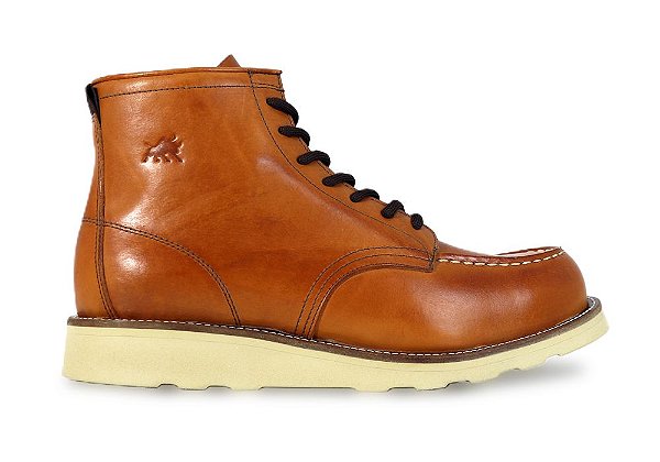 Bota Masculina Moc Toe Cano Médio Couro Whisky Barcelona Design | American Bull