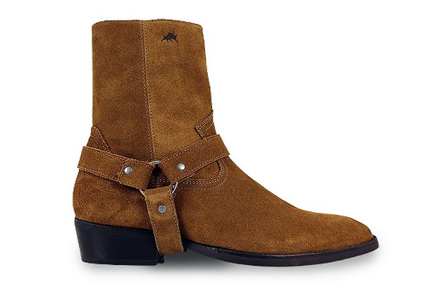 Bota Masculina Harness Couro Camurça Caramelo Barcelona Design