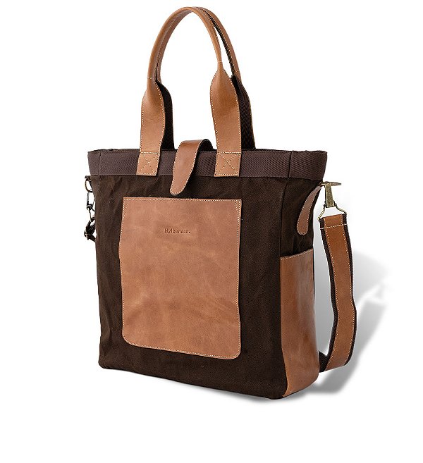 Bolsa Carteiro Rio em Couro e Lona para Notebook e Tablet