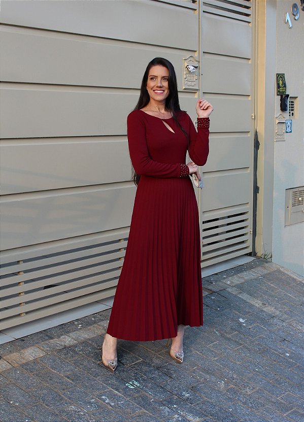 Vestido Plissado C/ Pérolas