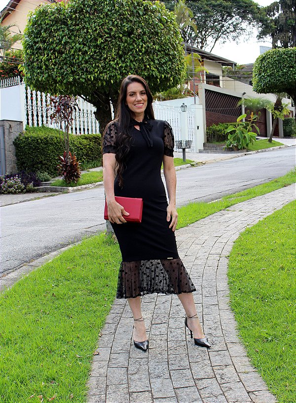 Vestido Midi Gola Laço