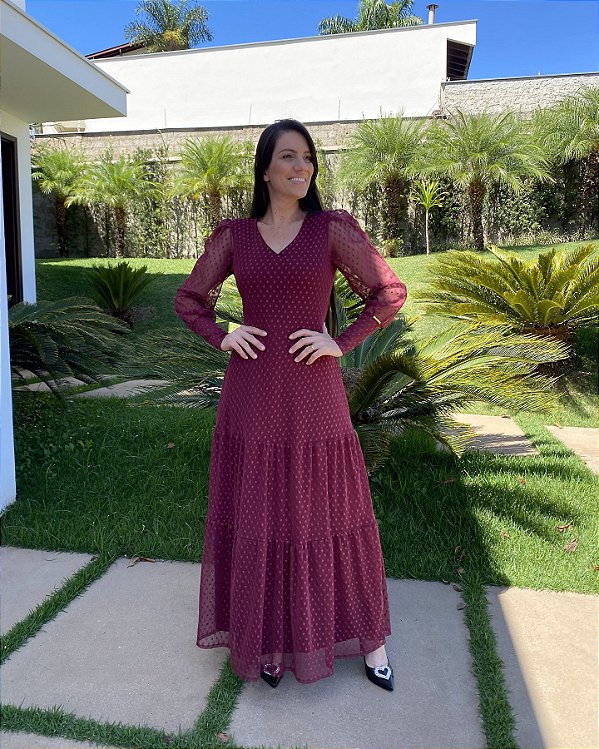 Vestido Tule Longo Marsala