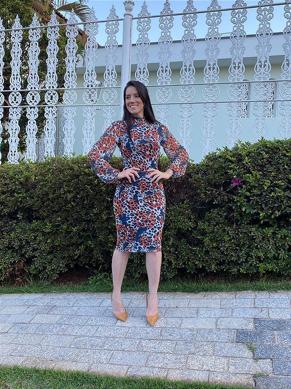 Vestido Tubinho Tule Animal Print