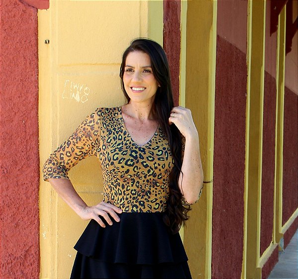 Vestido Bicolor Babados Animal Print