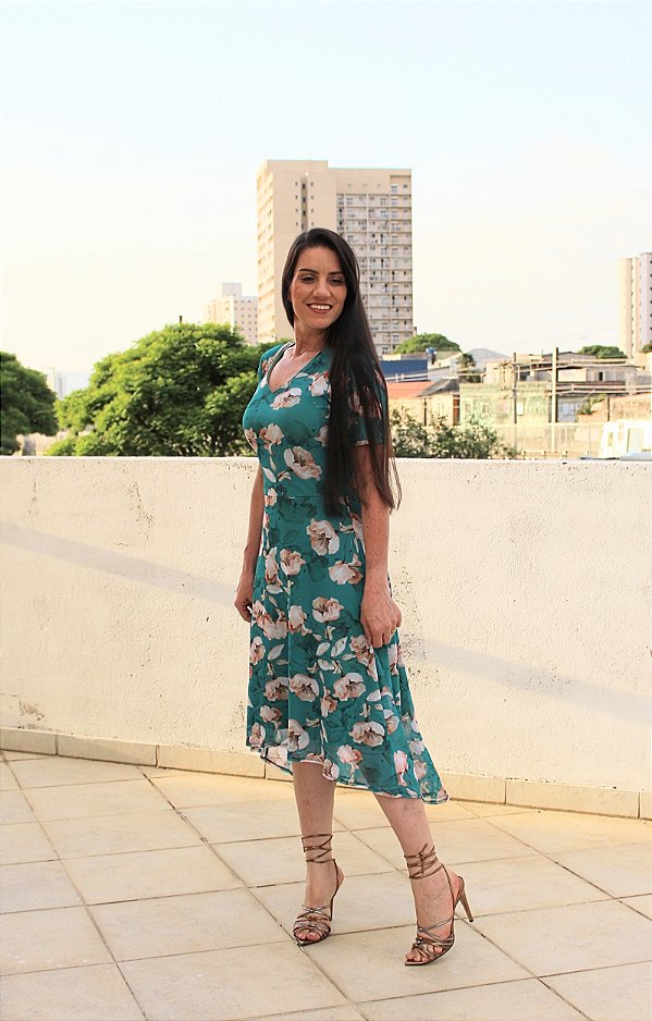 Vestido Mullet Tule Verde Floral