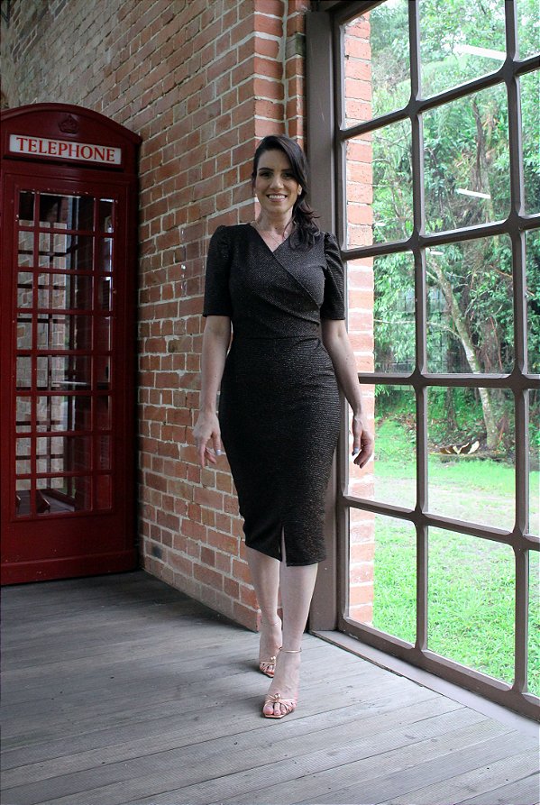 Vestido Tubinho Preto com Dourado