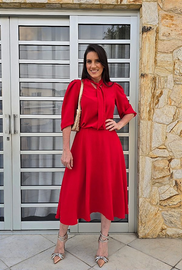 Vestido Blusê Midi Vermelho
