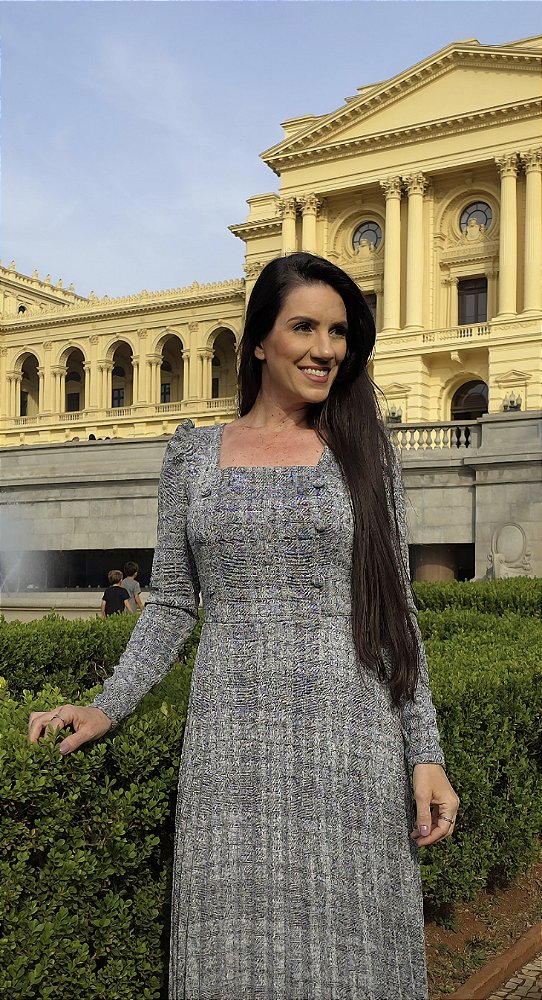 Vestido Plissado Lãnzinha Cinza