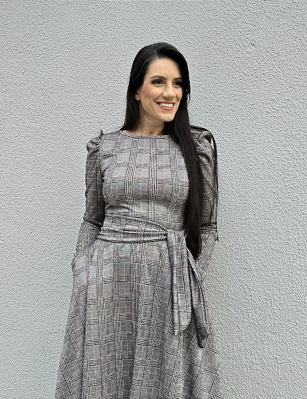 Vestido Midi Xadrez Jacquard