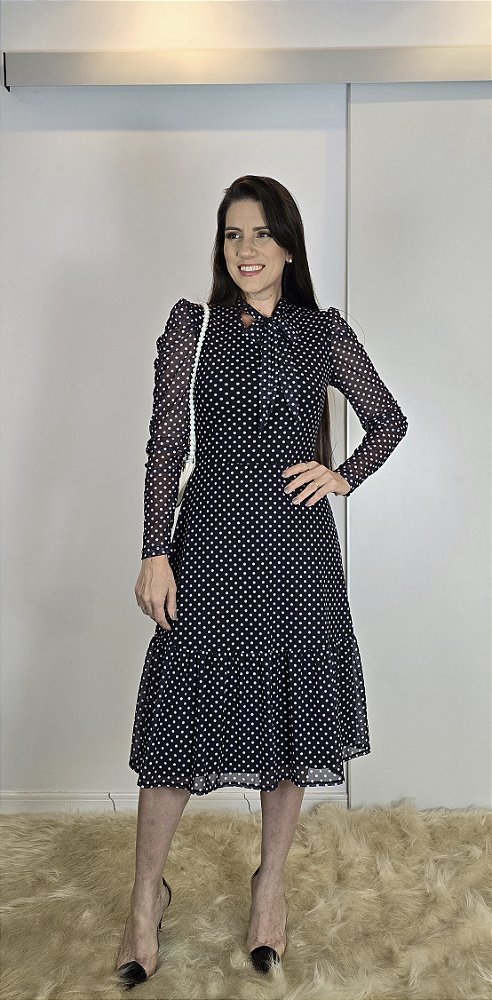 Vestido Tule Poás Gola Laço