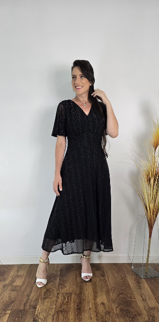 Vestido Maxi Midi Tule Preto com Brilho