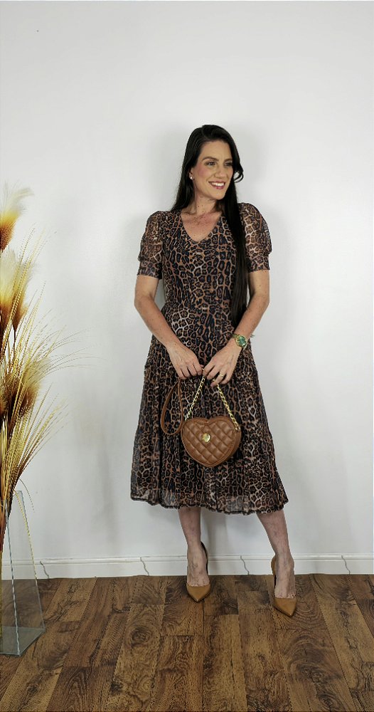 Vestido Midi Tule Animal Print