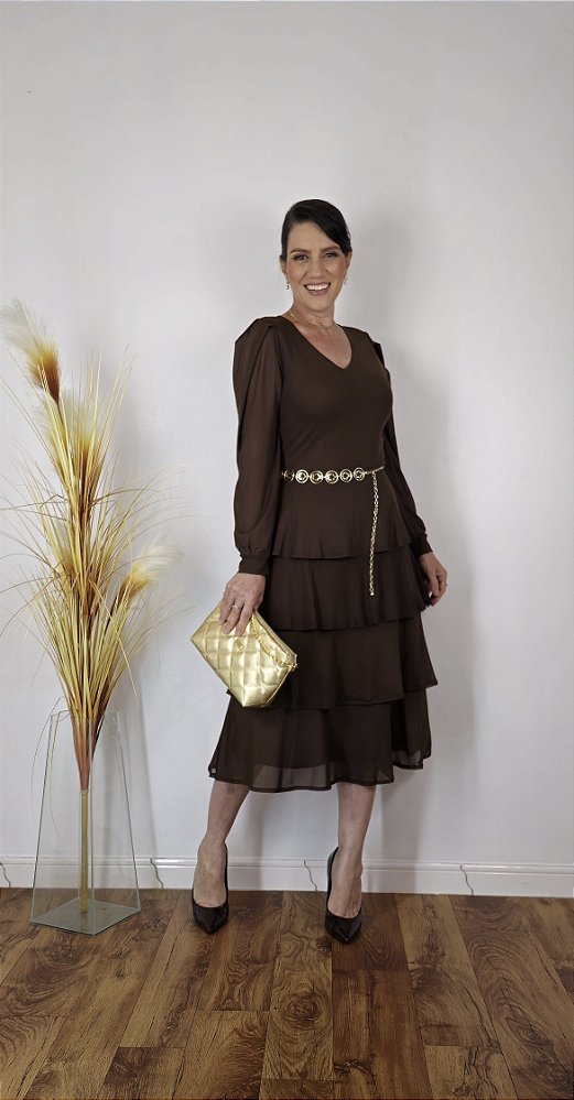 Vestido Tule Marrom