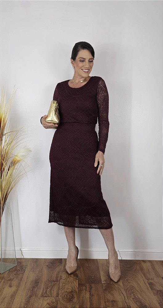 Saia Midi Renda Marsala