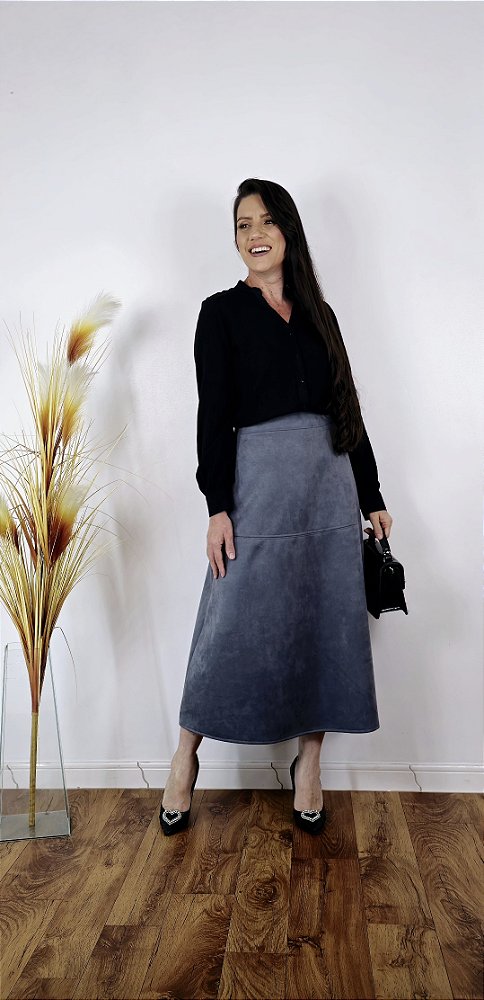 Saia Maximidi Suede Cinza