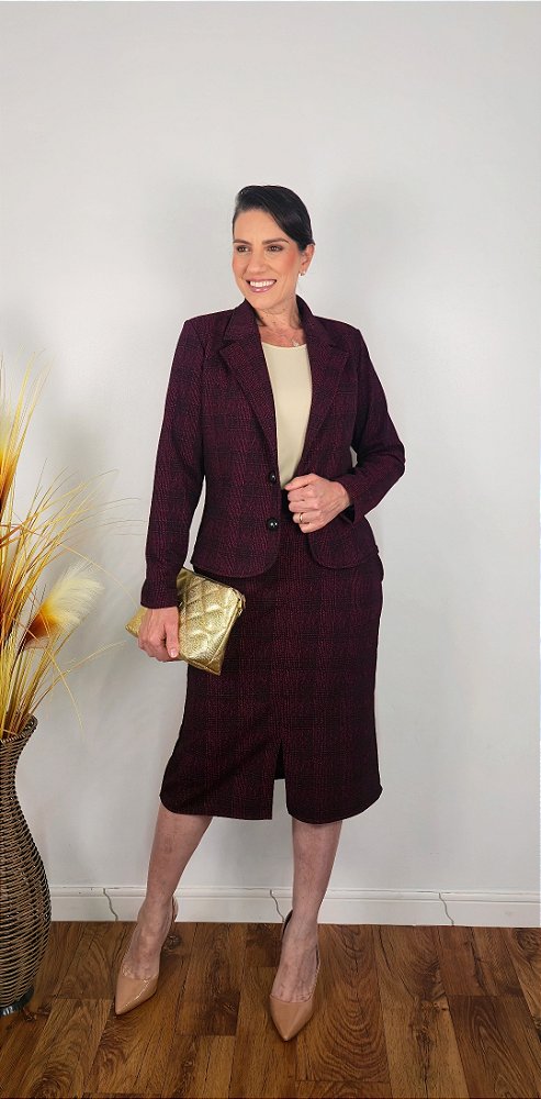 Saia Midi Jacquard Vinho