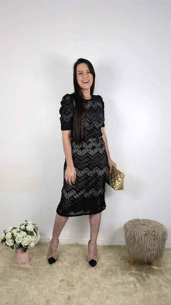 Conjunto Rendado Preto