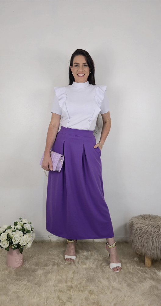 Saia Maximidi Com Pregas Roxa