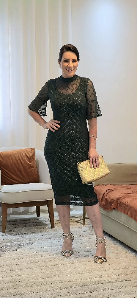 Vestido Midi Tubinho Verde Musgo