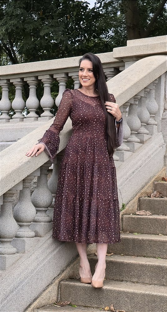 Vestido Helena Midi Tule Marrom