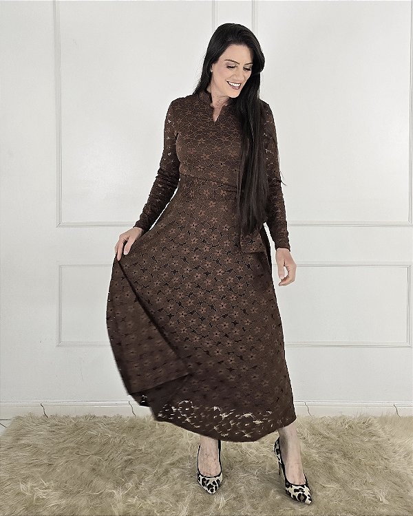 Vestido Maximidi Renda Avelã