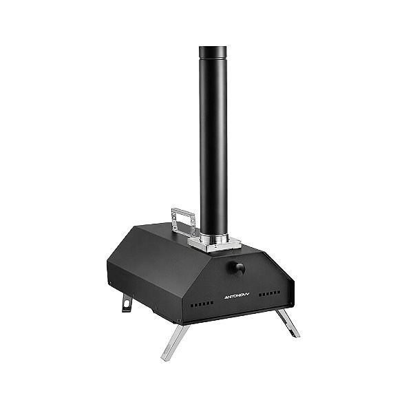 Mini Forno de Pizza — A Lenha — Preto com Inox — Portátil