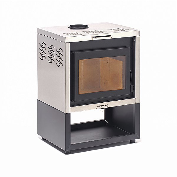 Calefator a Lenha — Vecta 35 — Preto com Inox — Dupla Combustão