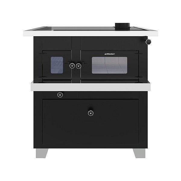 Fogão a Lenha Pizzaiolo — Chapa Vitrocerâmica — Portas Com Visor Vitrocerâmico — Saída Direita na Chapa