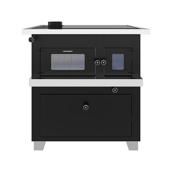 Fogão a Lenha Pizzaiolo — Chapa Vitrocerâmica — Portas Com Visor Vitrocerâmico — Saída Esquerda na Chapa