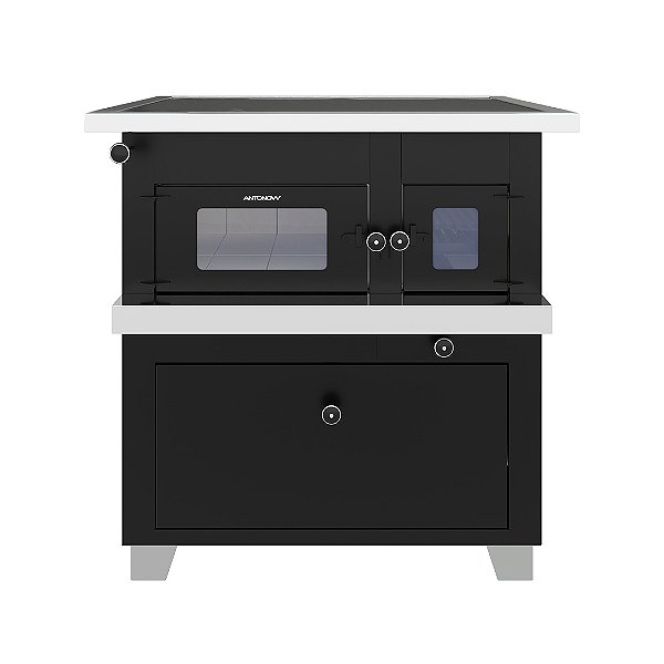 Fogão a Lenha Pizzaiolo — Chapa Vitrocerâmica — Portas Com Visor Vitrocerâmico — Saída Esquerda