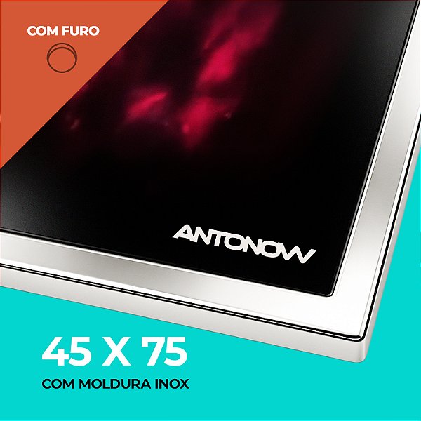 Chapa Vitrocerâmica 75 x 45 cm — Com Saída da Chaminé na Chapa — Com Moldura Inox — Para Fogão a Lenha