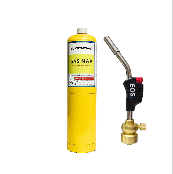 Kit Maçarico Manual de Acendimento Automático + Cilindro de Gás MAP 400g