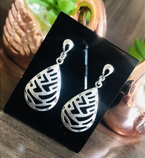 Brinco Gota Vazada Banhada no Ródio branco