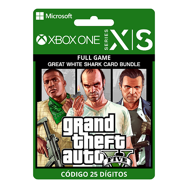 Bundle Grand Theft Auto V e Pacote de Dinheiro Tubarão-Branco Xbox One/Series X|S 25 Dígitos - GTA 5