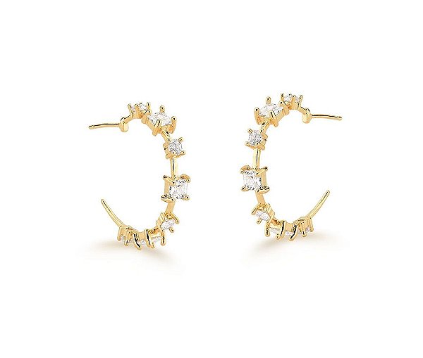 MEIA ARGOLA COM CRISTAIS GEOMÉTRICOS BANHADO A OURO