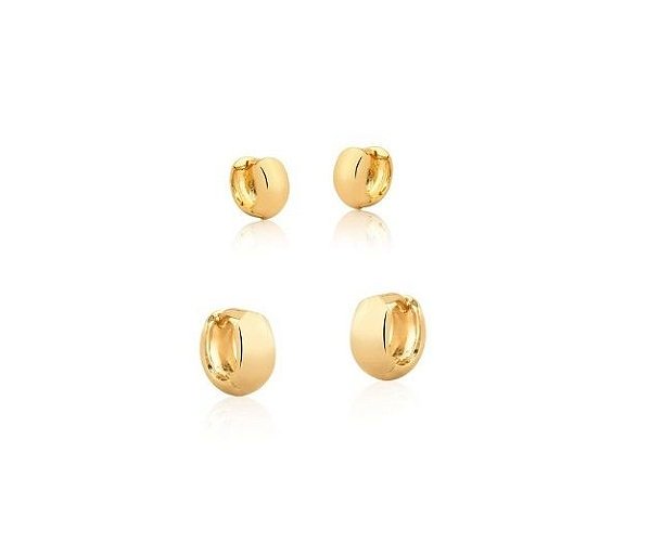 DUPLA DE ARGOLAS LISAS ARREDONDADAS BANHADA A OURO