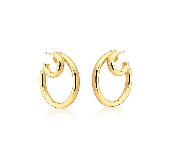 ARGOLA DUPLA LISA TUBO BANHADA A OURO