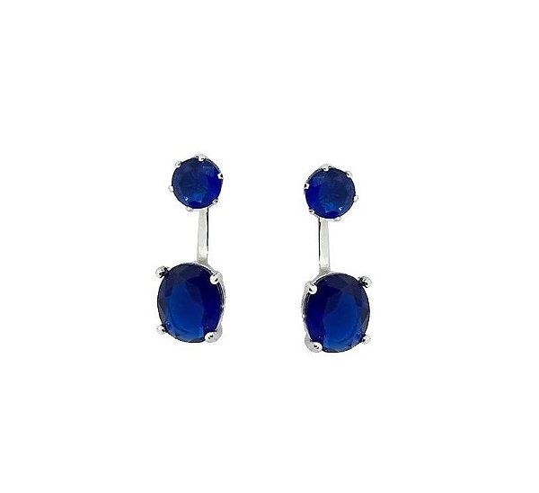 BRINCO EAR JACKET COM PEDRAS TOPÁZIO BANHADO A RÓDIO BRANCO