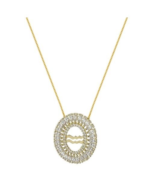 COLAR MANDALA CRAVEJADA SIGNO DE AQUÁRIO BANHADO A OURO